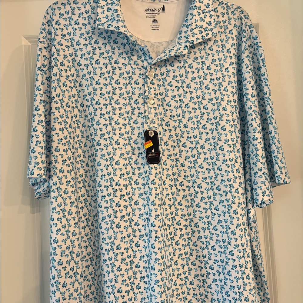 johnnie-O White and Blue Patterned Polo Shirt